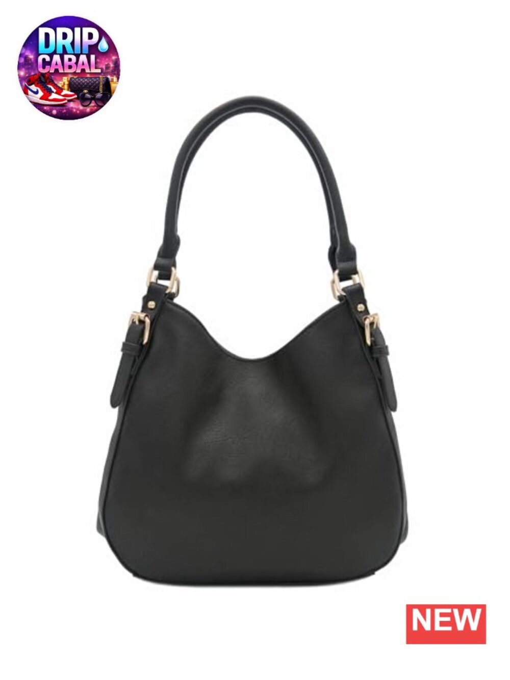 Faux Leather Medium Hobo Shoulder Bag 3 Compartment